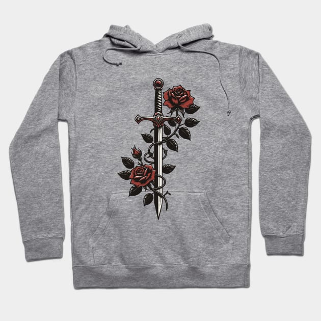 Medieval Art - Sword with roses Hoodie by Modern Medieval Design